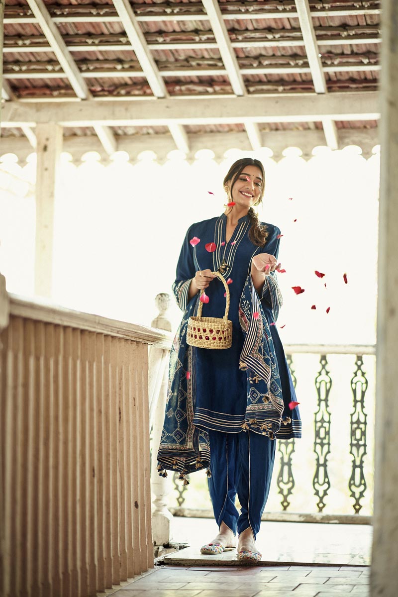 Indigo Blue Kurta with Tulip Pant | TCT-723