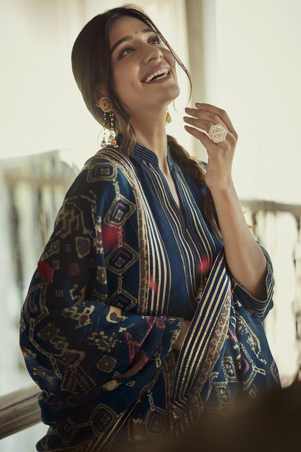Indigo Blue Kurta with Tulip Pant | TCT-723