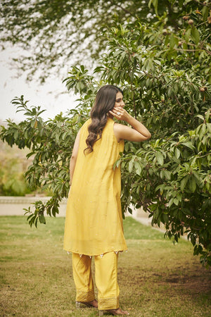 Yellow In-Cut Kurta + Pants | TCT-845