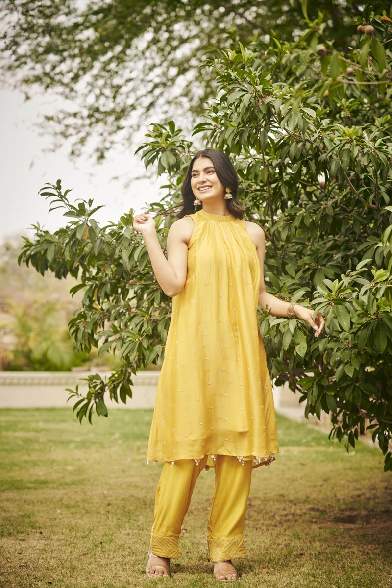 Yellow In-Cut Kurta + Pants | TCT-845