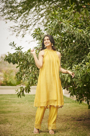 Yellow In-Cut Kurta + Pants | TCT-845