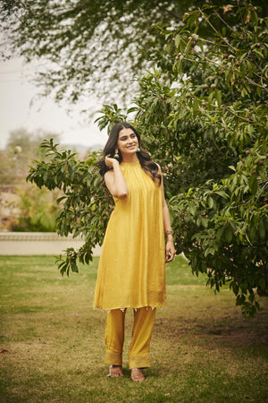 Yellow In-Cut Kurta + Pants | TCT-845