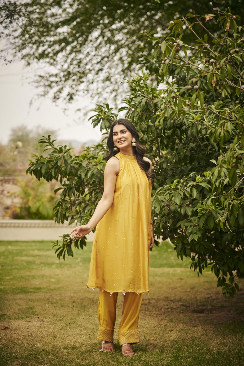 Yellow In-Cut Kurta + Pants | TCT-845
