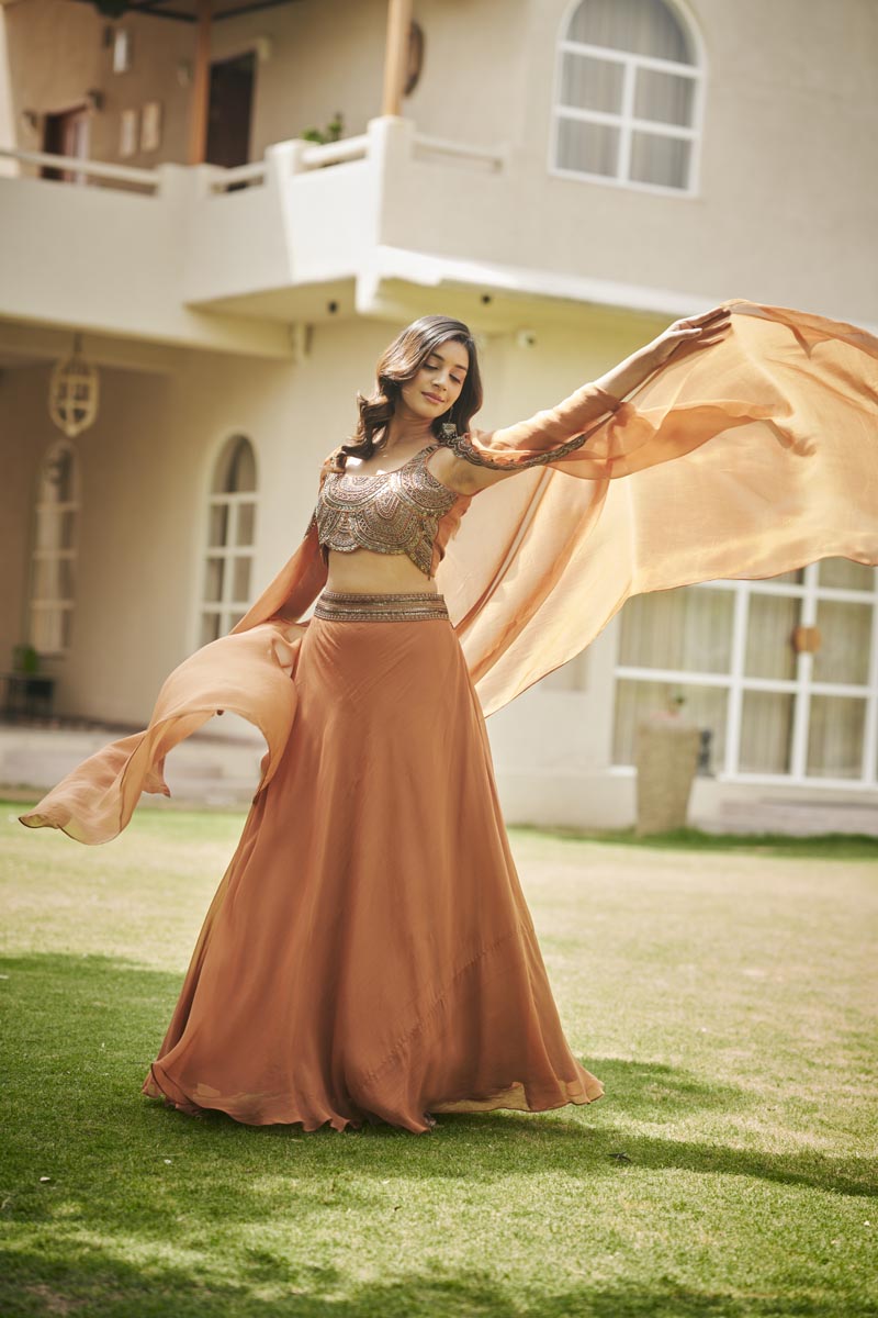 Brown bustier + Skirt + cardigan | TCT-828