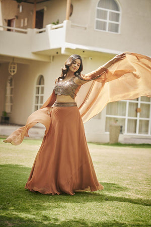 Brown bustier + Skirt + cardigan | TCT-828