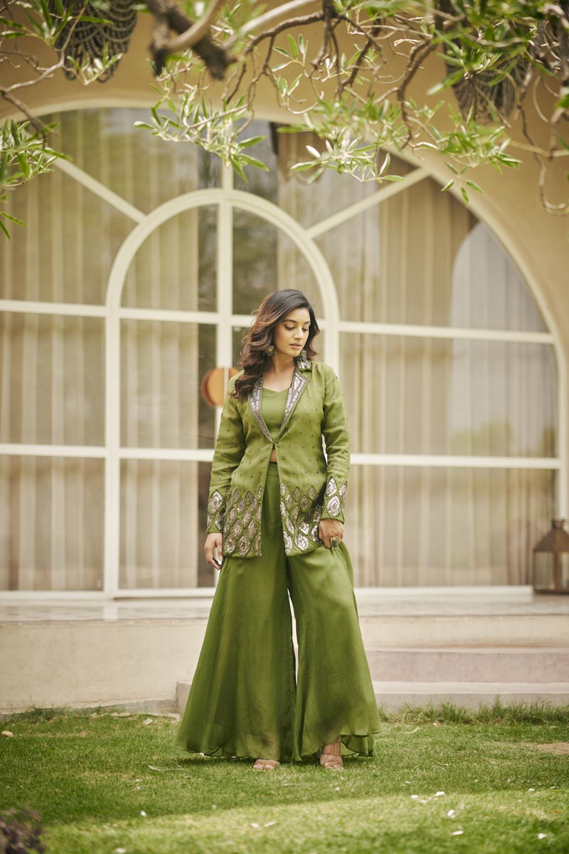 Olive Green Bustier + pants + blazer | TCT-826