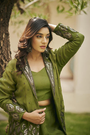 Olive Green Bustier + pants + blazer | TCT-826