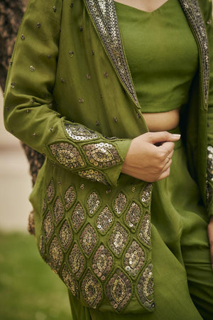 Olive Green Bustier + pants + blazer | TCT-826
