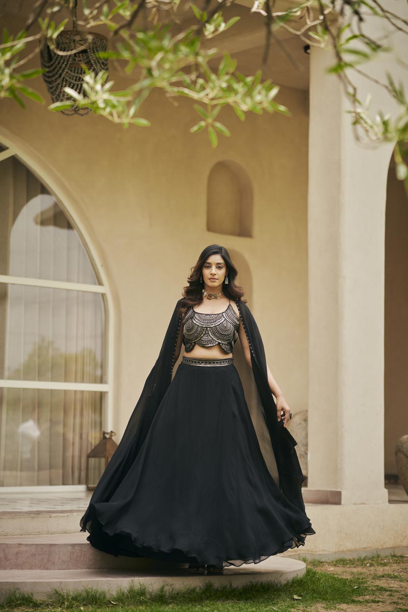 Black Noodle strap lehenga set | TCT-829