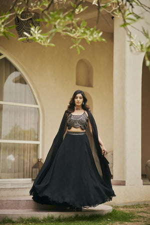 Black Noodle strap lehenga set | TCT-829