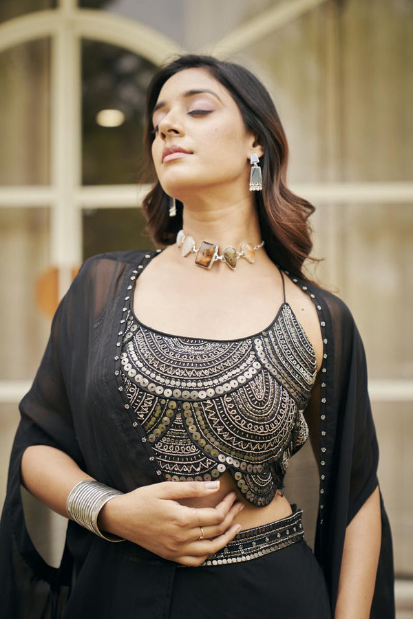Black Noodle strap lehenga set | TCT-829