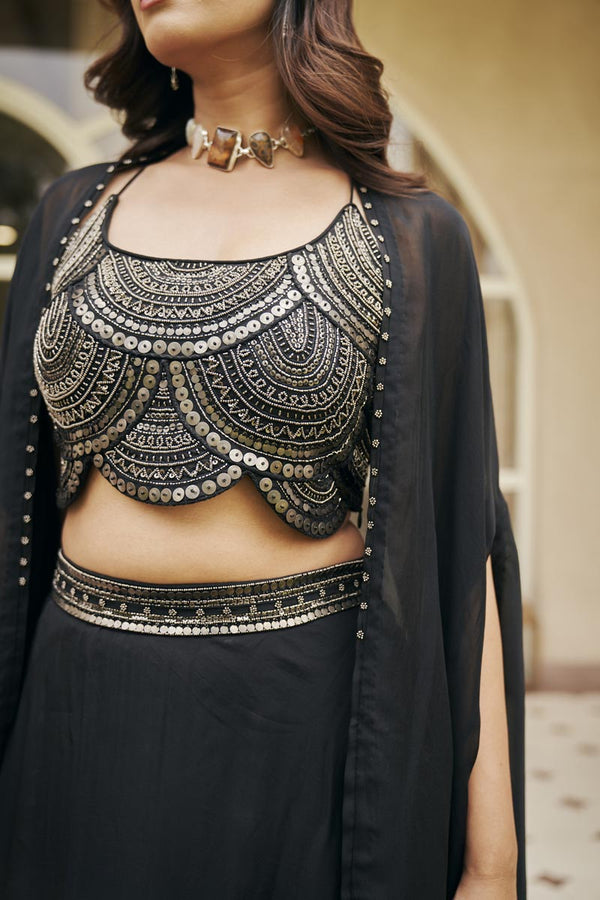 Black Noodle strap lehenga set | TCT-829
