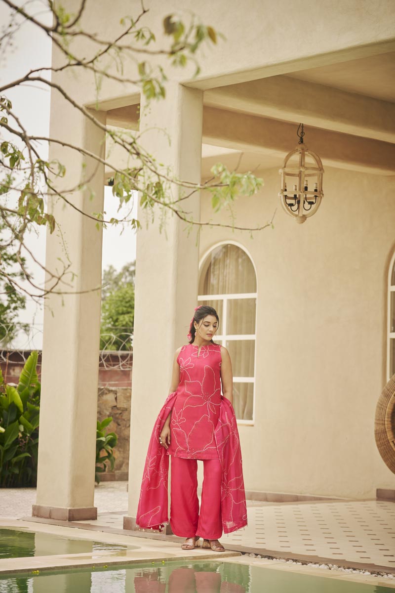 Bright Pink Kurta + Straight pants + dupatta | TCT-802