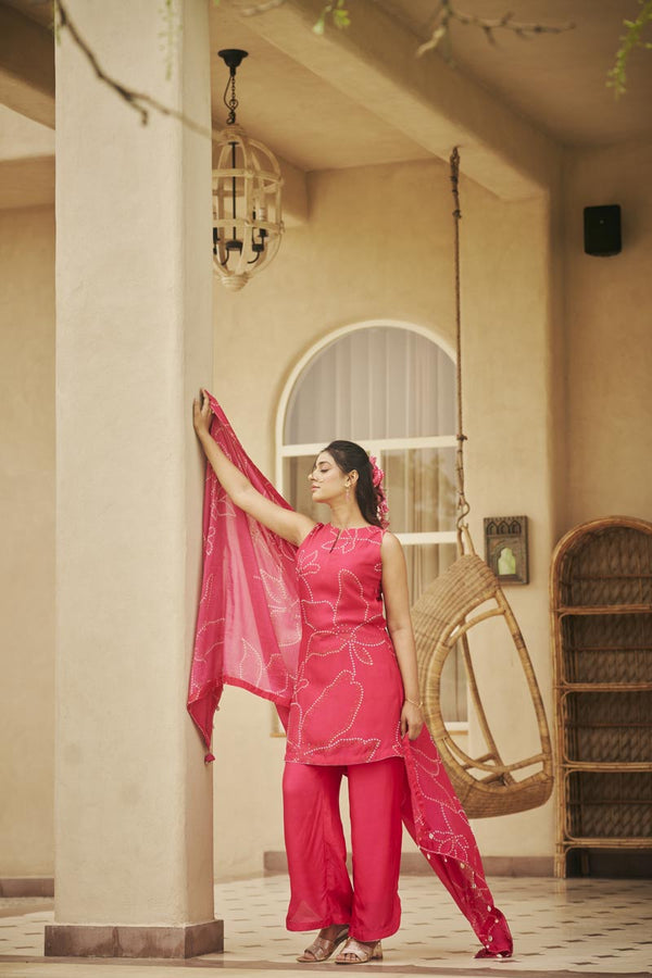 Bright Pink Kurta + Straight pants + dupatta | TCT-802
