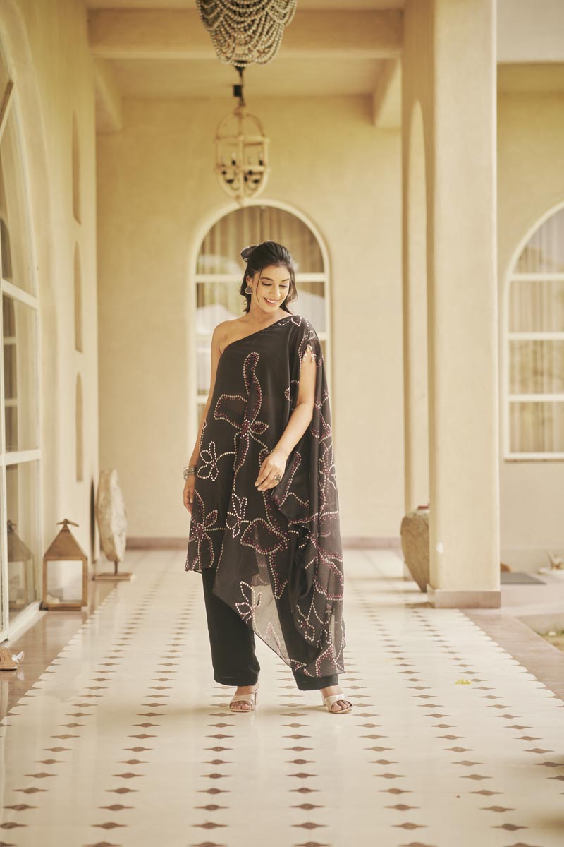 Black one shoulder co-ord set | TCT-808