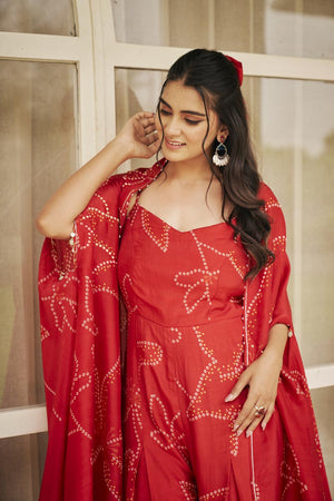 Tomato Red Jumpsuit + Cardigan | TCT-800