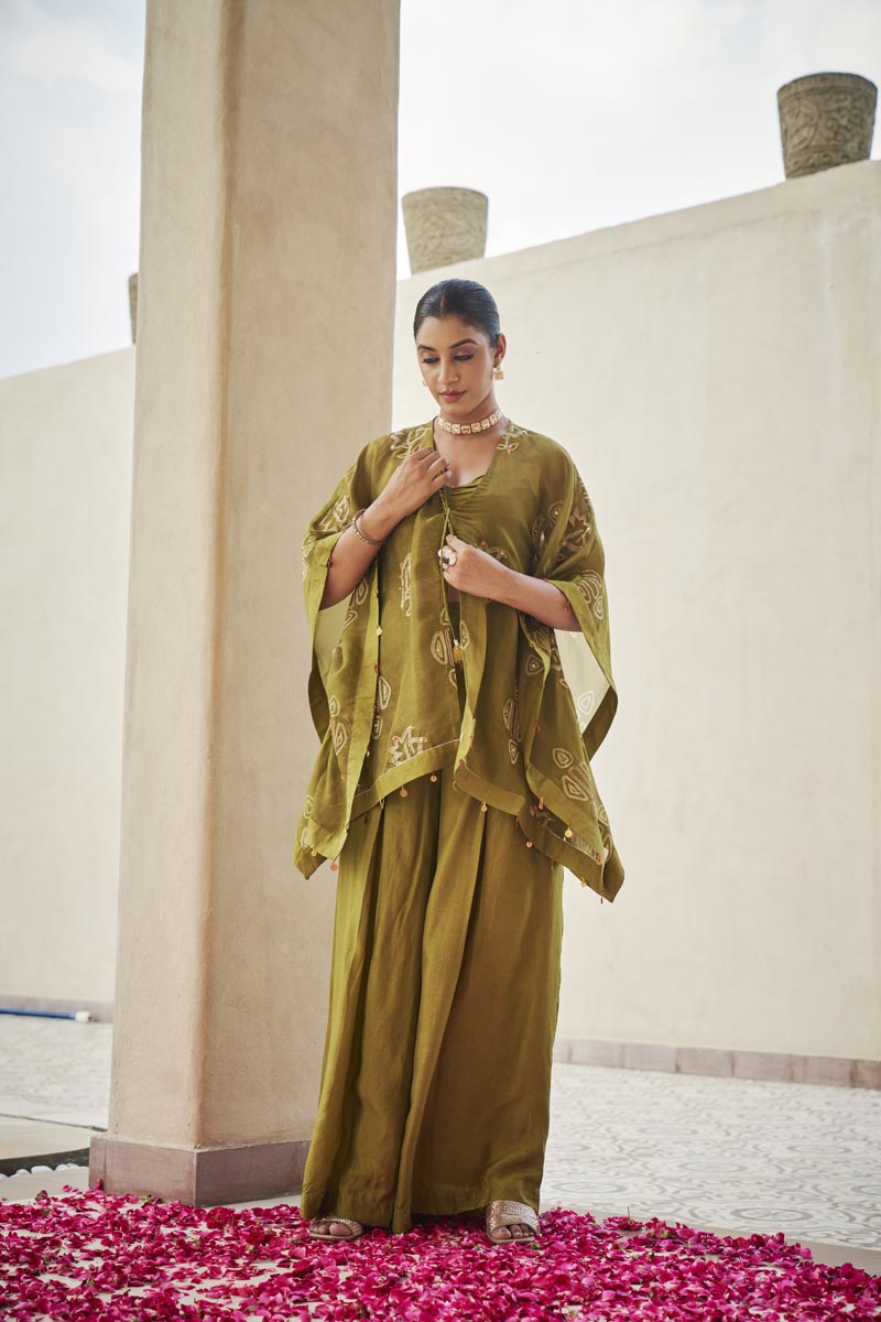 Lime green bustier + palazzo + cardigan | TCT-817