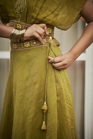 Lime Green Bustier + Palazzo + overlap cape top | TCT-868