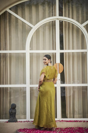Lime Green Bustier + Palazzo + overlap cape top | TCT-868