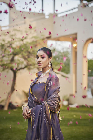 Deep Purple Circular cut kurta + Umbrella pants + Dupatta | TCT-837
