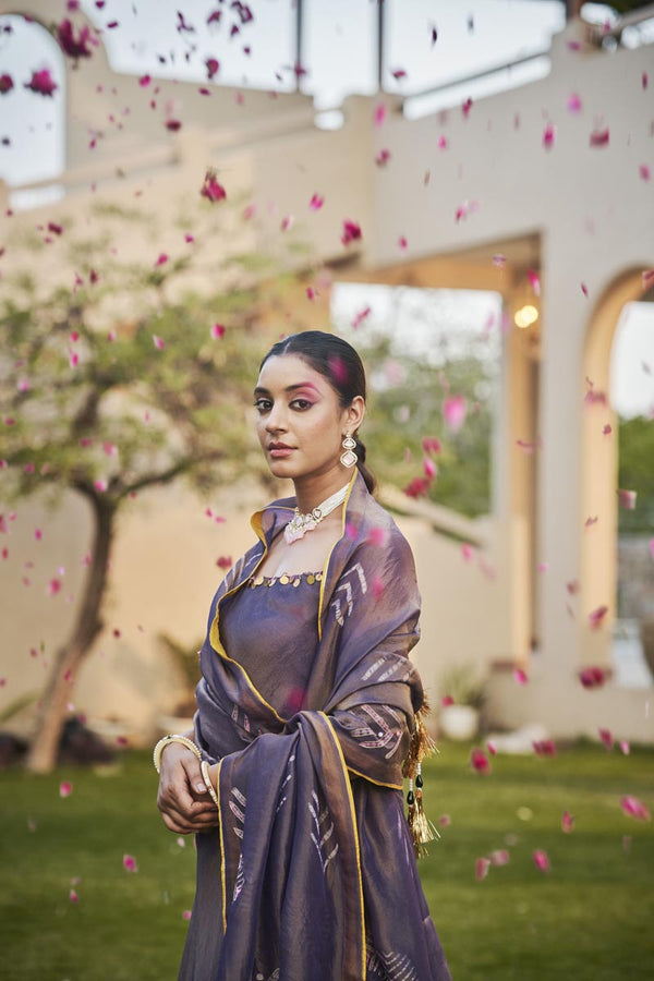 Deep Purple Circular cut kurta + Umbrella pants + Dupatta | TCT-837