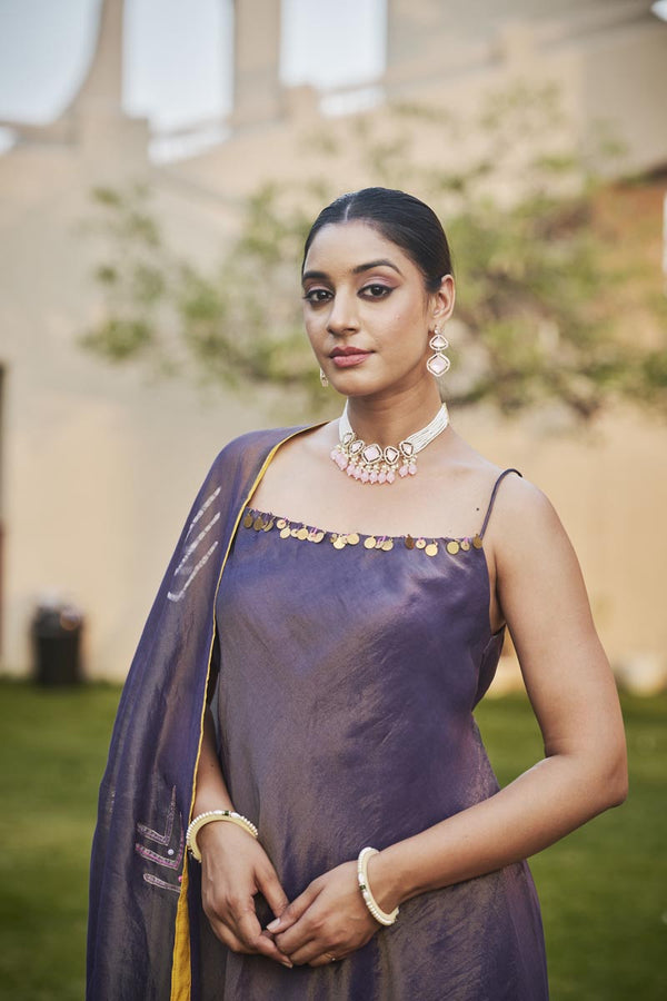 Deep Purple Circular cut kurta + Umbrella pants + Dupatta | TCT-837