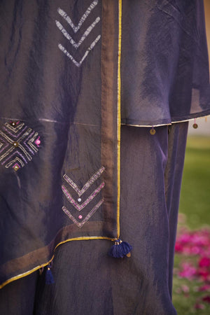 Deep Purple Circular cut kurta + Umbrella pants + Dupatta | TCT-837