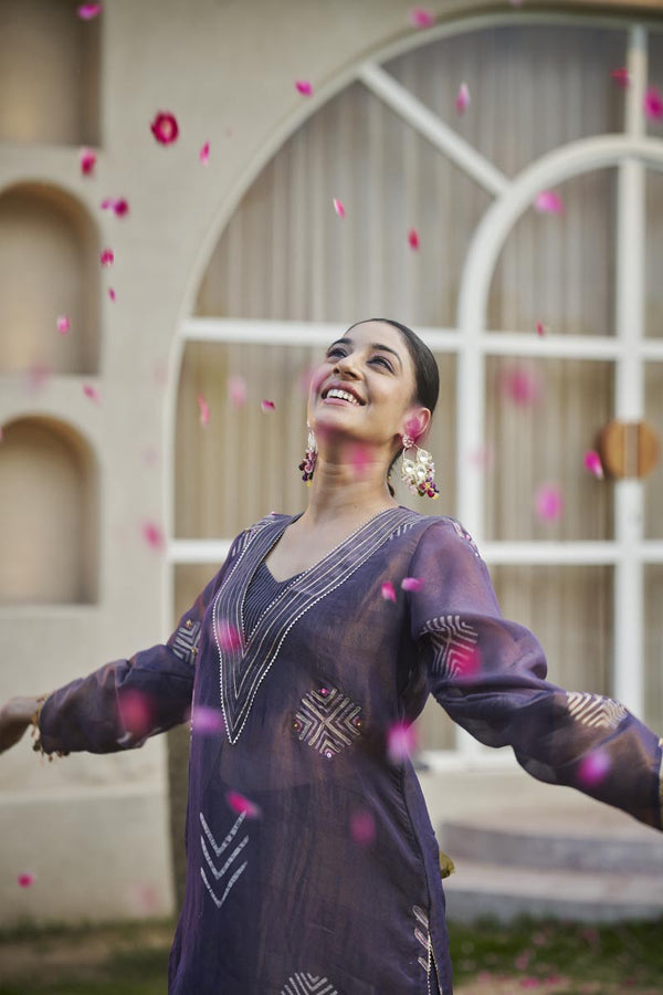 Bustier + Palazzo + Deep V-Neck kurta | TCT-1140