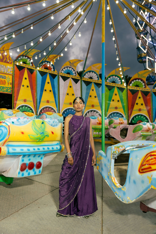TCT - 977 | Deep Purple Pant Saree Set