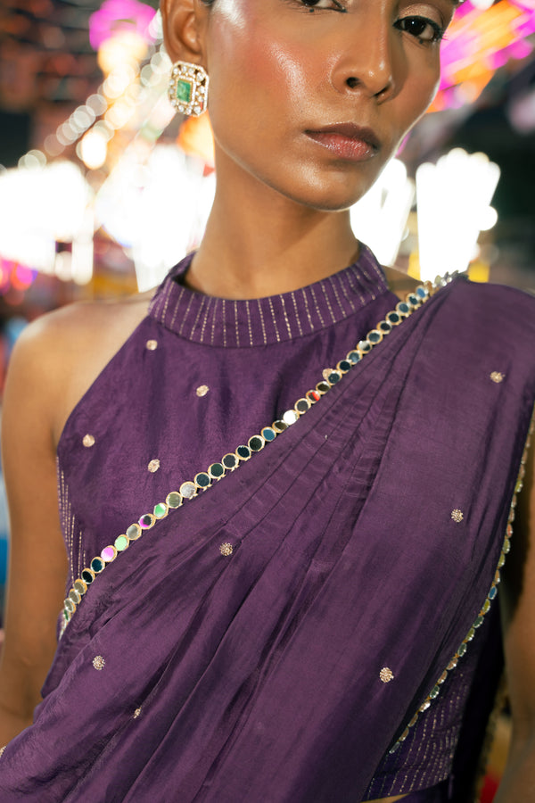 TCT - 977 | Deep Purple Pant Saree Set