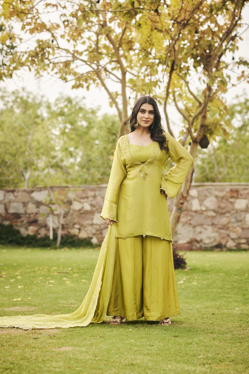 Green Bustier + Pants + Kurta | TCT-846