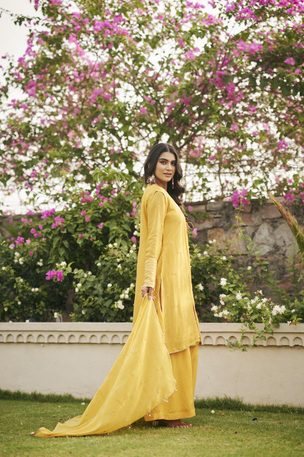 Yellow Inner + Palazzo + Jacket + dupata | TCT-844