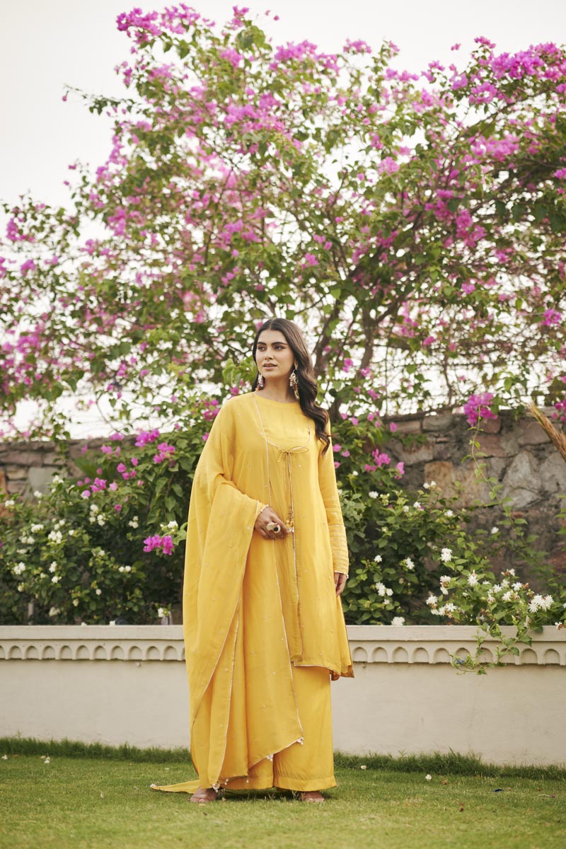 Yellow Inner + Palazzo + Jacket + dupata | TCT-844