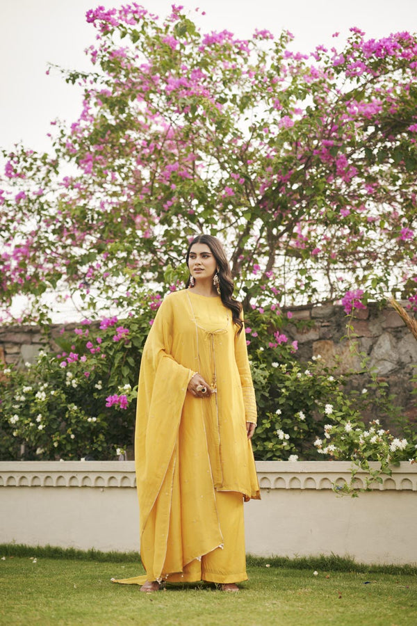 Yellow Inner + Palazzo + Jacket + dupata | TCT-844