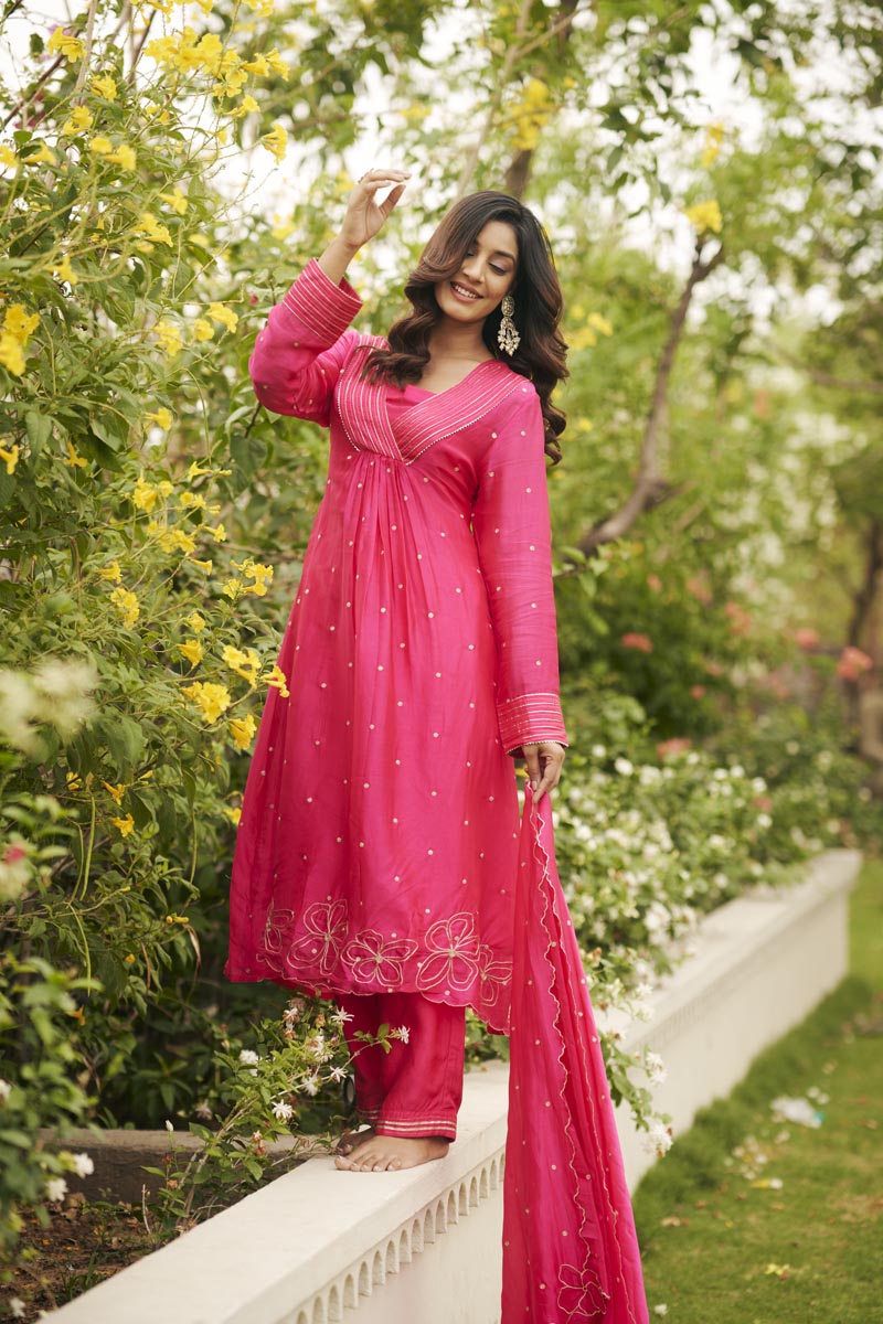Fuscia pink kurta set | TCT-869