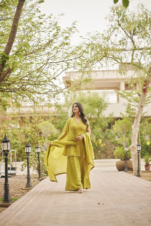 Green Halter Neck Top + Pants + dupatta | TCT-847