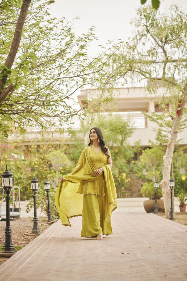 Green Halter Neck Top + Pants + dupatta | TCT-847