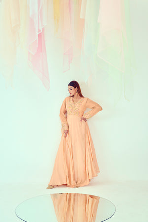 Deep Peach Pastel Work Anarkali set | TCT-736