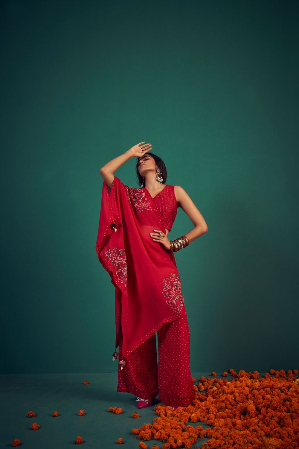 Bustier Paired with Pants and One shoulder drape | TCT-553