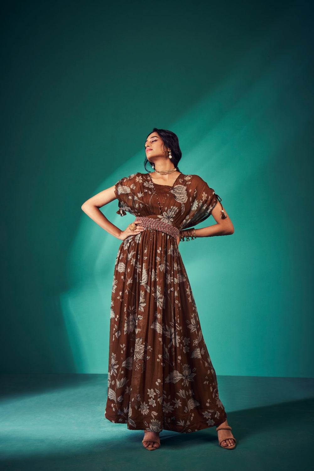 Paisley Print Bustier paired with Gown and Belt | TCT-564