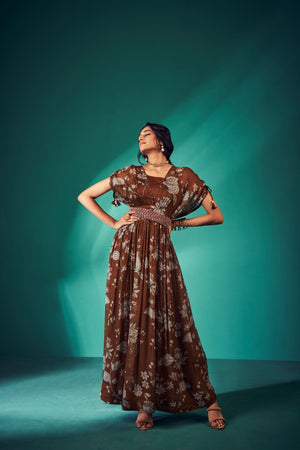 Paisley Print Bustier paired with Gown and Belt | TCT-564