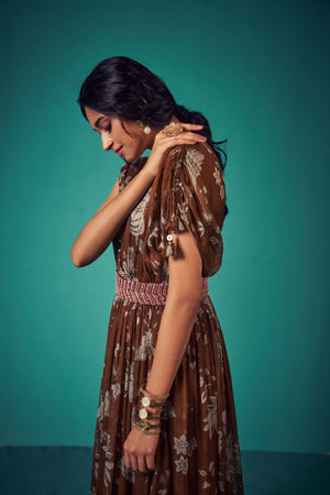 Paisley Print Bustier paired with Gown and Belt | TCT-564