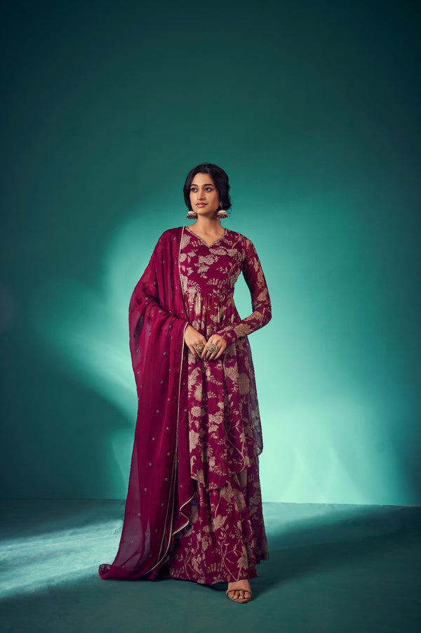 Maroon Paisley Print Kurta Set | TCT-566