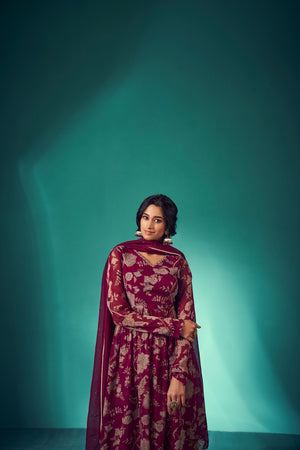 Maroon Paisley Print Kurta Set | TCT-566