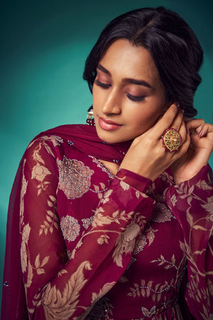 Maroon Paisley Print Kurta Set | TCT-566