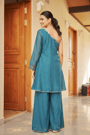 TCT-918 | Teal Blue one shoulder set