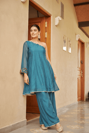TCT-918 | Teal Blue one shoulder set