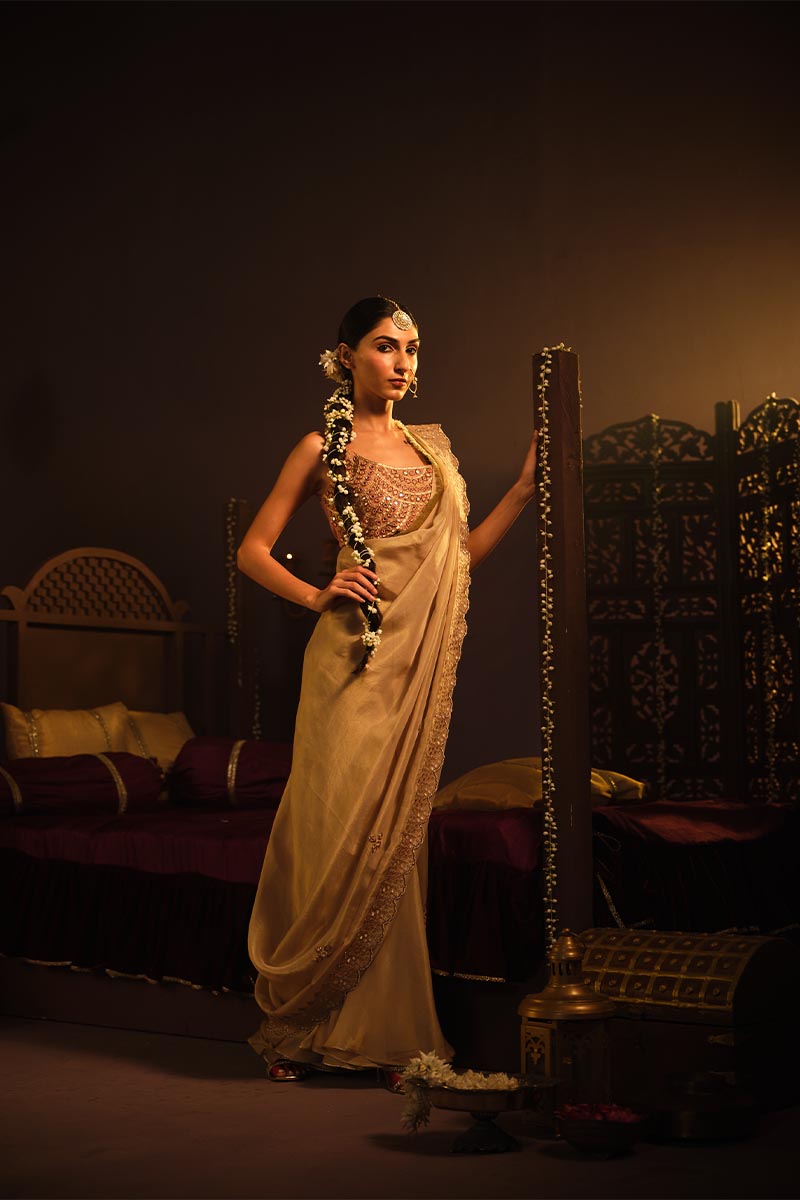 Blush Pink Bustier with Drape saree | TCT-764