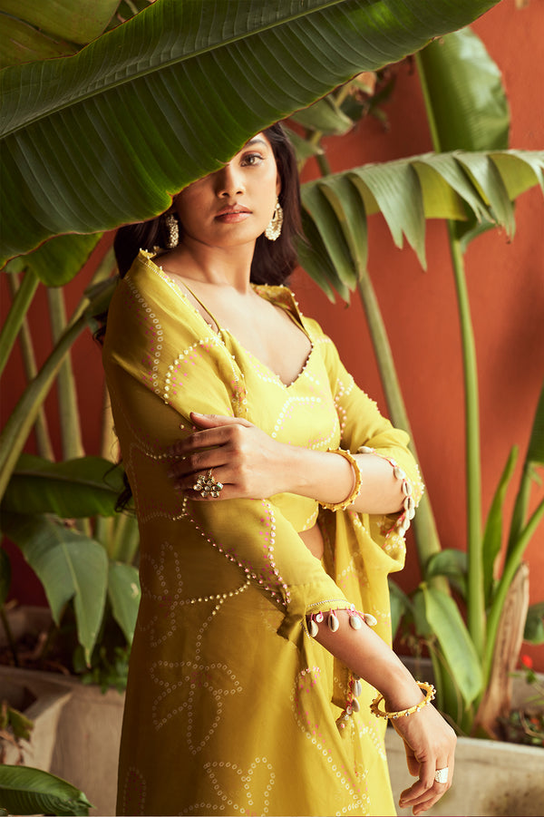 Lime Green Bandhani Set | TCT-676