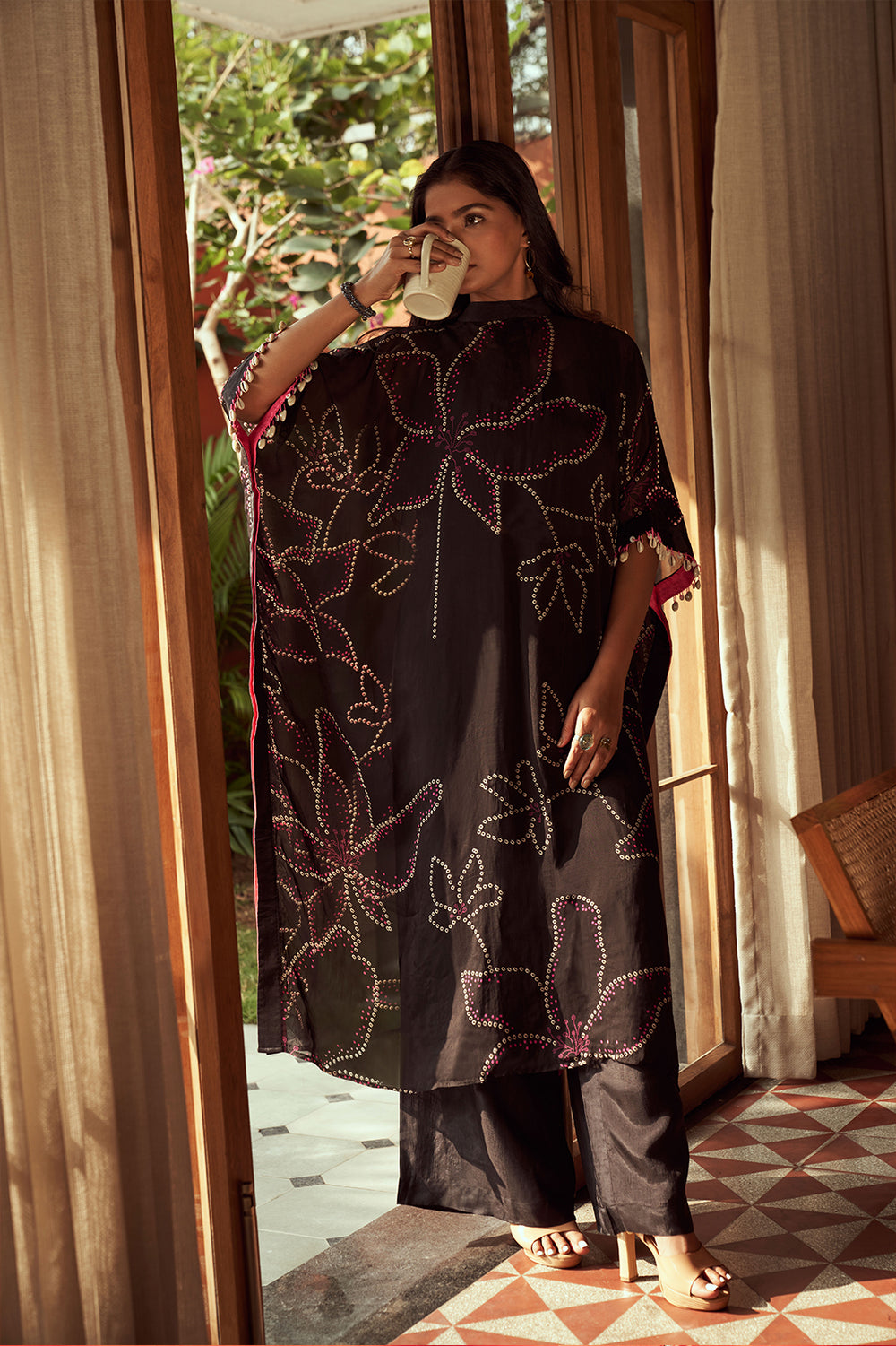Black Bandhani kaftan set | TCT-663